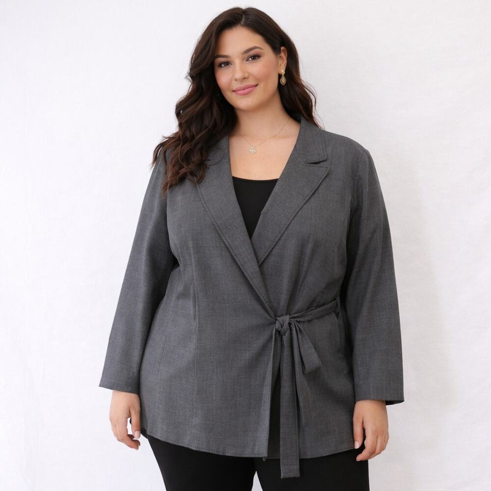 Lane Bryant Blazer Jacket Womens 24 Gray Wrap Tie Career Business Casual Stretch